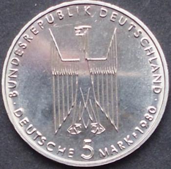 Preview: 5 DM Münze Gedenkmünze1980 "Motiv des Kölner Dom"