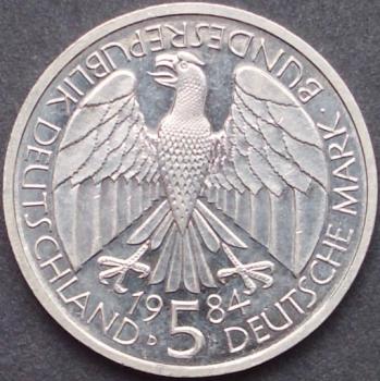 Preview: 5 DM Münze Gedenkmünze 1984  "Gründung des Deutschen Zollvereins (1834)"
