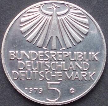 5 DM Münze Gedenkmünze 1979 „OTTO HAHN 1879–1968“