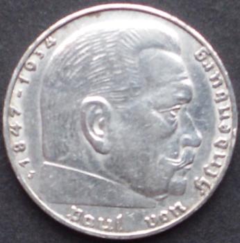 2 Reichsmark 1939 Deutsches Reich "Porträt von Paul von Hindenburg"