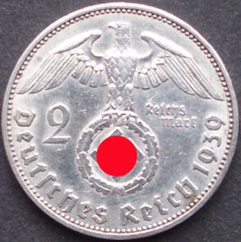 Preview: 2 Reichsmark 1939 Deutsches Reich "Porträt von Paul von Hindenburg"