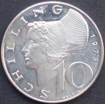 10 Schilling Münze 1973 Österreich "Silbermünze aus der Zeit der Zweiten Republik (geprägt von 1957 bis 1973)"