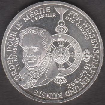 Preview: 10 DM Münze Gedenkmünze1992 "150. Jubiläum der Friedensklasse des Ordens „Pour le Mérite“