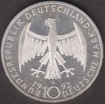 10 DM Münze Gedenkmünze 1992 "125. Geburtstag der Künstlerin Käthe Kollwitz"