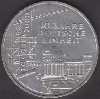 Preview: 10 DM Münze Gedenkmünze 2000  "10 Jahre Deutsche Einheit“