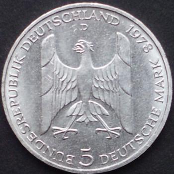 5 DM Münze Gedenkmünze 1978 "100. Geburtstag von Gustav Stresemann"