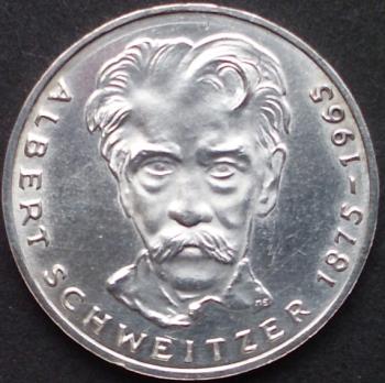 5 DM Münze Gedenkmünze 1975 "100. Geburtstag von Albert Schweitzer"