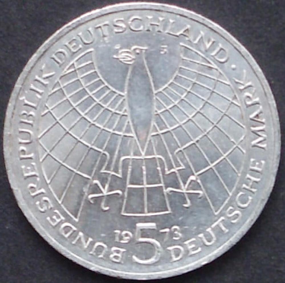 5 DM Münze Gedenkmünze 1973  "500. Geburtstag von Nikolaus Kopernikus"