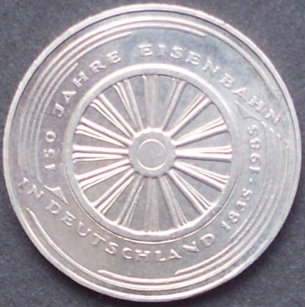 5 DM Münze Gedenkmünze 1985  "150 Jahre Eisenbahn in Deutschland“