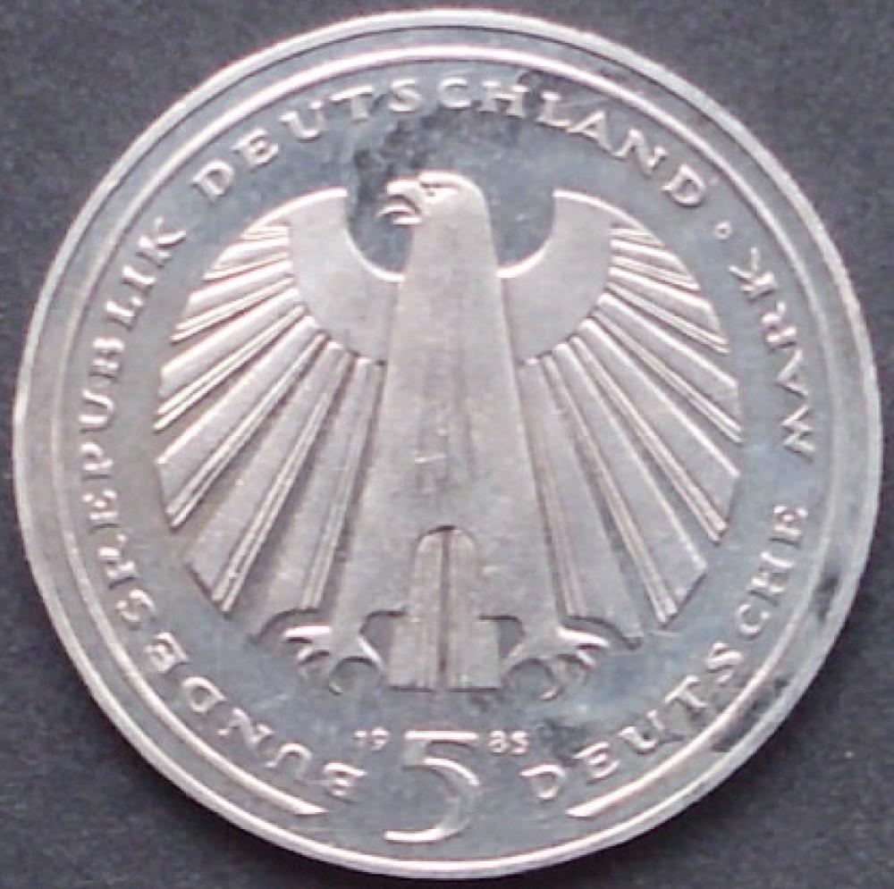 5 DM Münze Gedenkmünze 1985  "150 Jahre Eisenbahn in Deutschland“