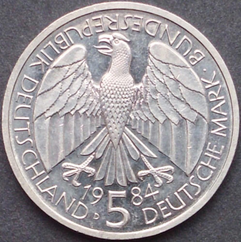 5 DM Münze Gedenkmünze 1984  "Gründung des Deutschen Zollvereins (1834)"