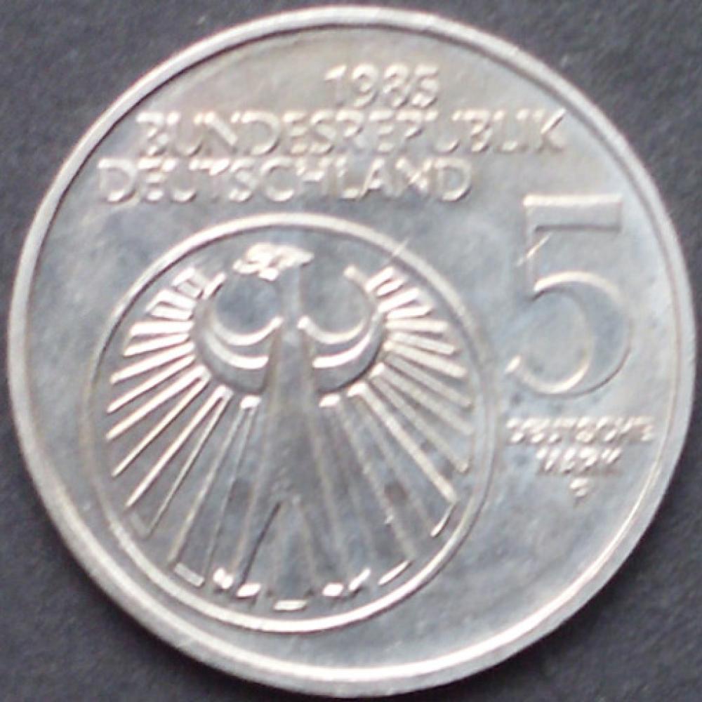 5 DM Münze Gedenkmünze 1985 „Europäisches Jahr der Musik“