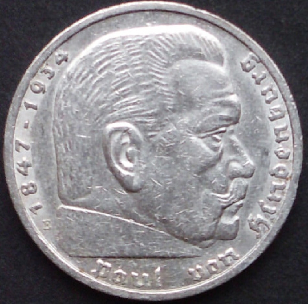 5 Reichsmark 1935 Deutsches Reich "zu Ehren von Paul von Hindenburg (1847–1934)"