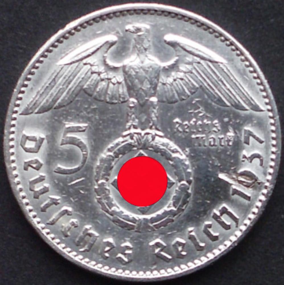 5 Reichsmark 1937 Deutsches Reich 1937 "Porträt von Paul von Hindenburg (1847–1934)"