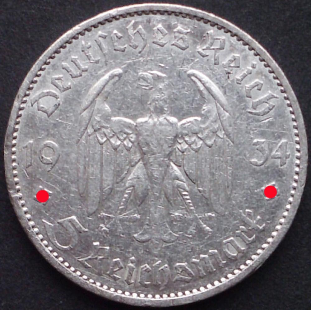 5 Reichsmark 1934 Deutsches Reich "Garnisonkirche Potsdam"
