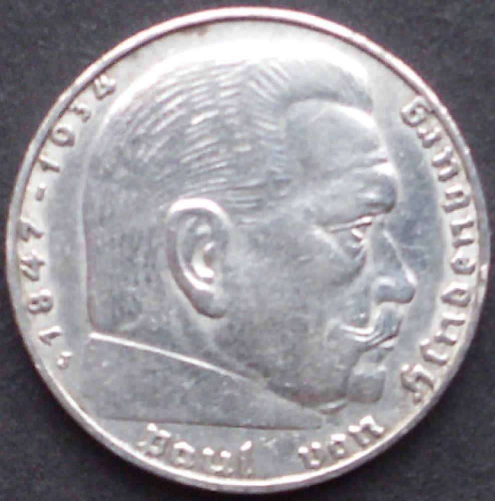 2 Reichsmark 1939 Deutsches Reich "Porträt von Paul von Hindenburg"
