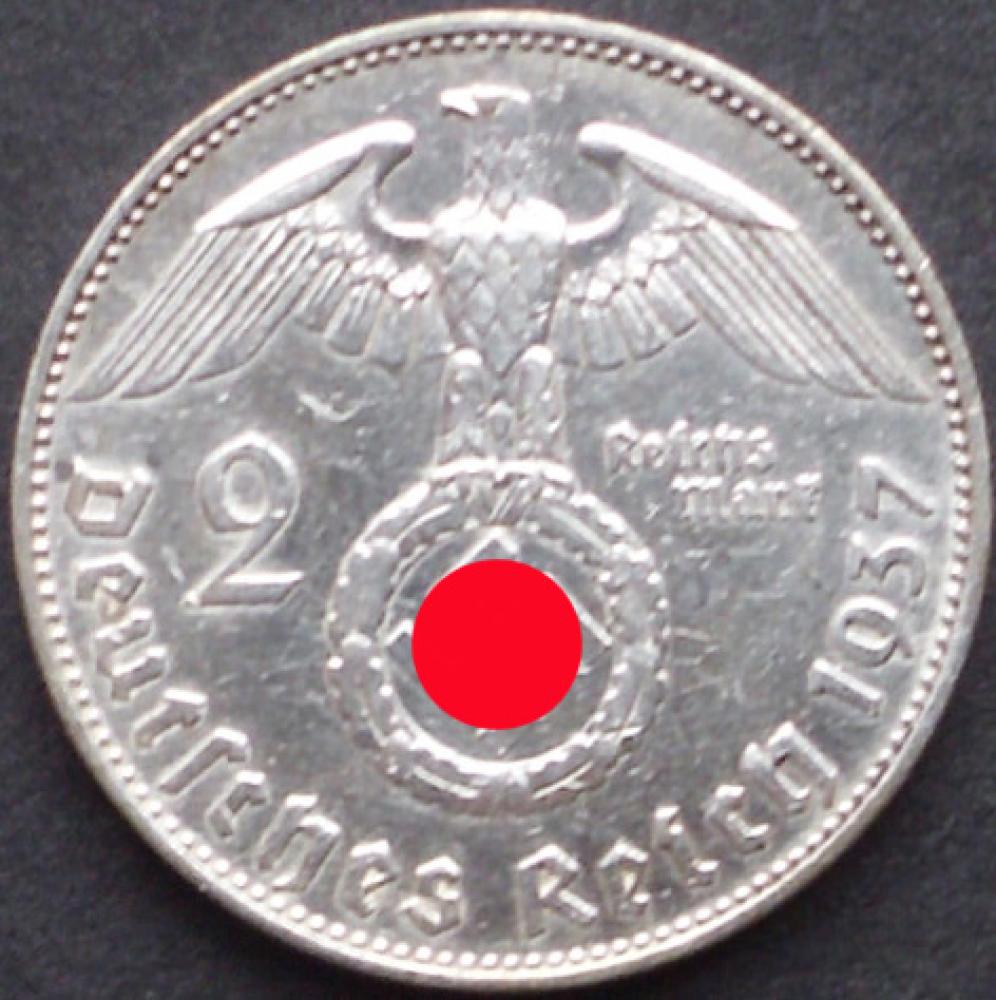 2 Reichsmark 1937 Deutsches Reich "Porträt von Paul von Hindenburg"