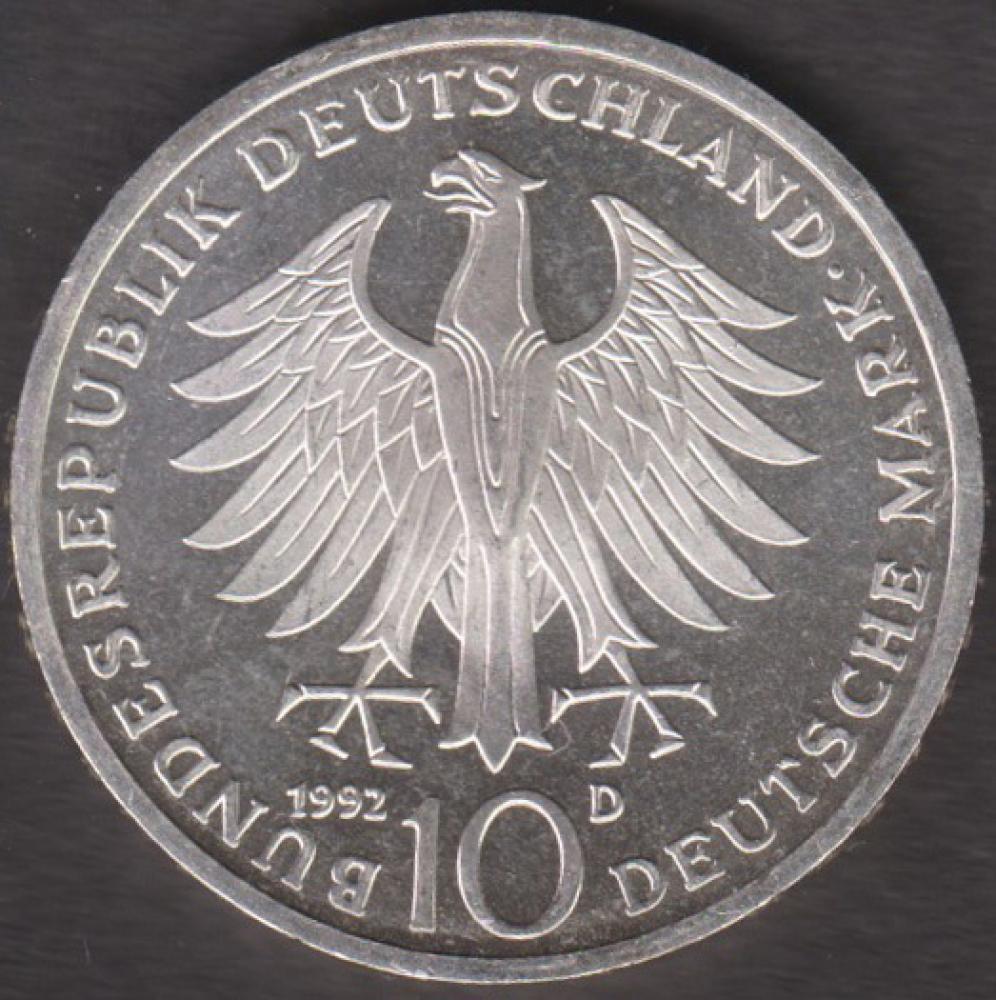10 DM Münze Gedenkmünze1992 "150. Jubiläum der Friedensklasse des Ordens „Pour le Mérite“