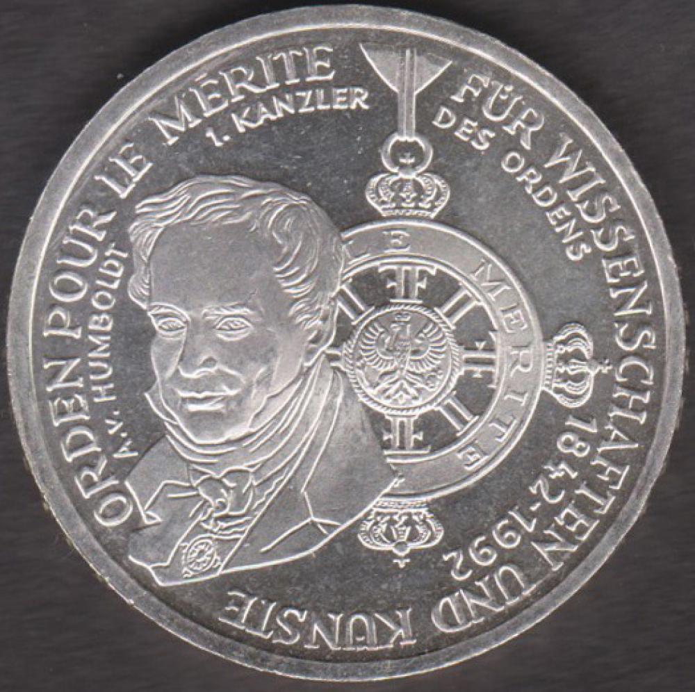 10 DM Münze Gedenkmünze1992 "150. Jubiläum der Friedensklasse des Ordens „Pour le Mérite“