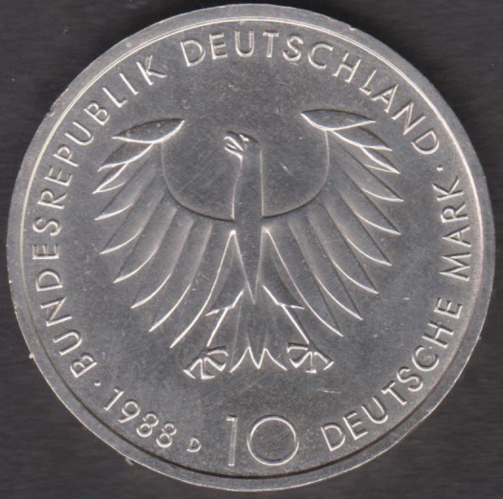 10 DM Münze Gedenkmünze 1988 "Zu Ehren des Philosophen Arthur Schopenhauer"