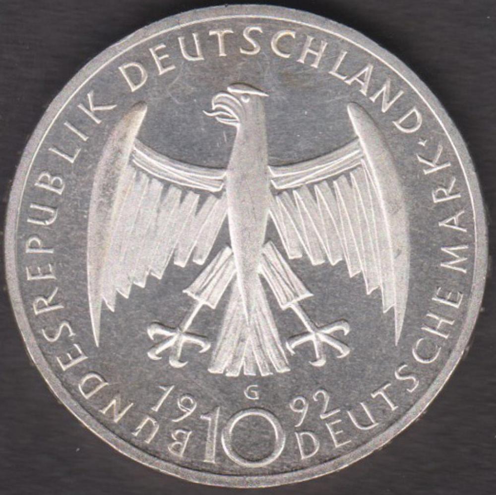 10 DM Münze Gedenkmünze 1992 "125. Geburtstag der Künstlerin Käthe Kollwitz"