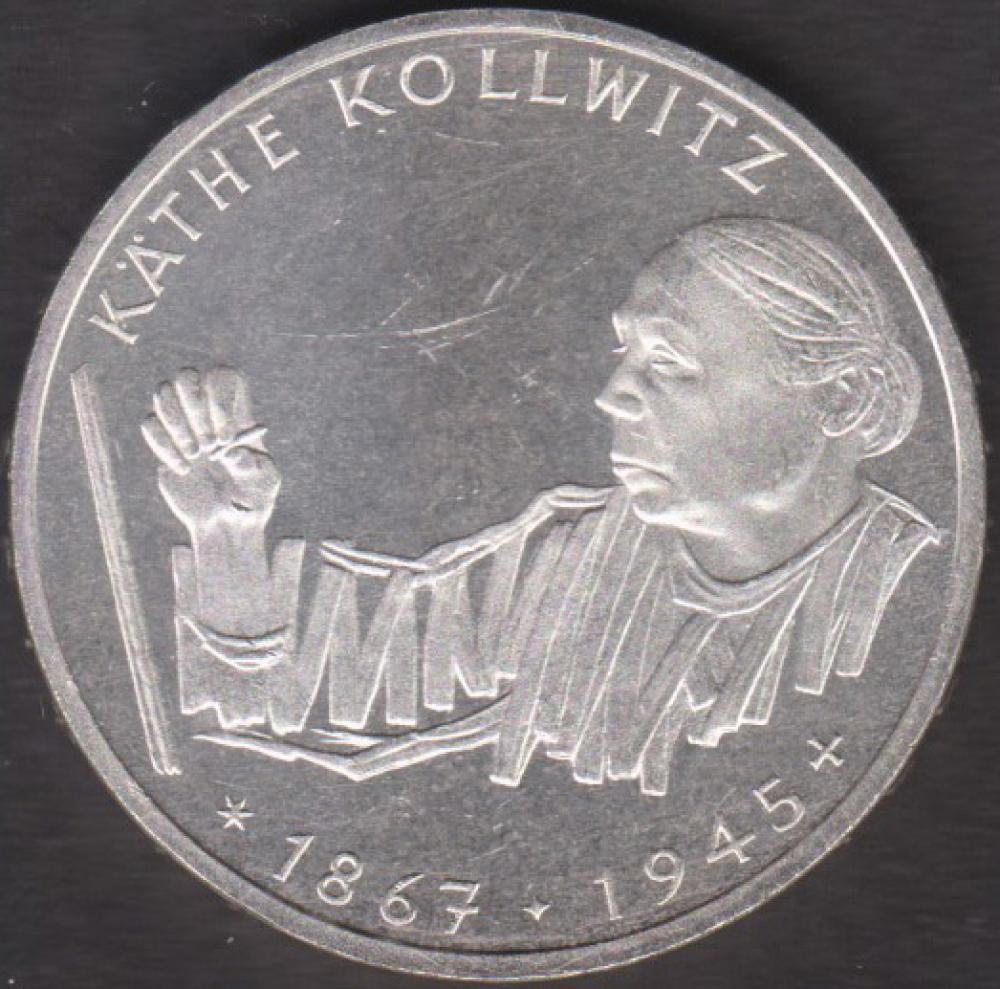 10 DM Münze Gedenkmünze 1992 "125. Geburtstag der Künstlerin Käthe Kollwitz"