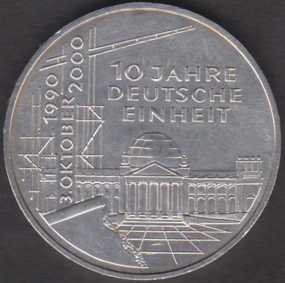 10 DM Münze Gedenkmünze 2000  "10 Jahre Deutsche Einheit“