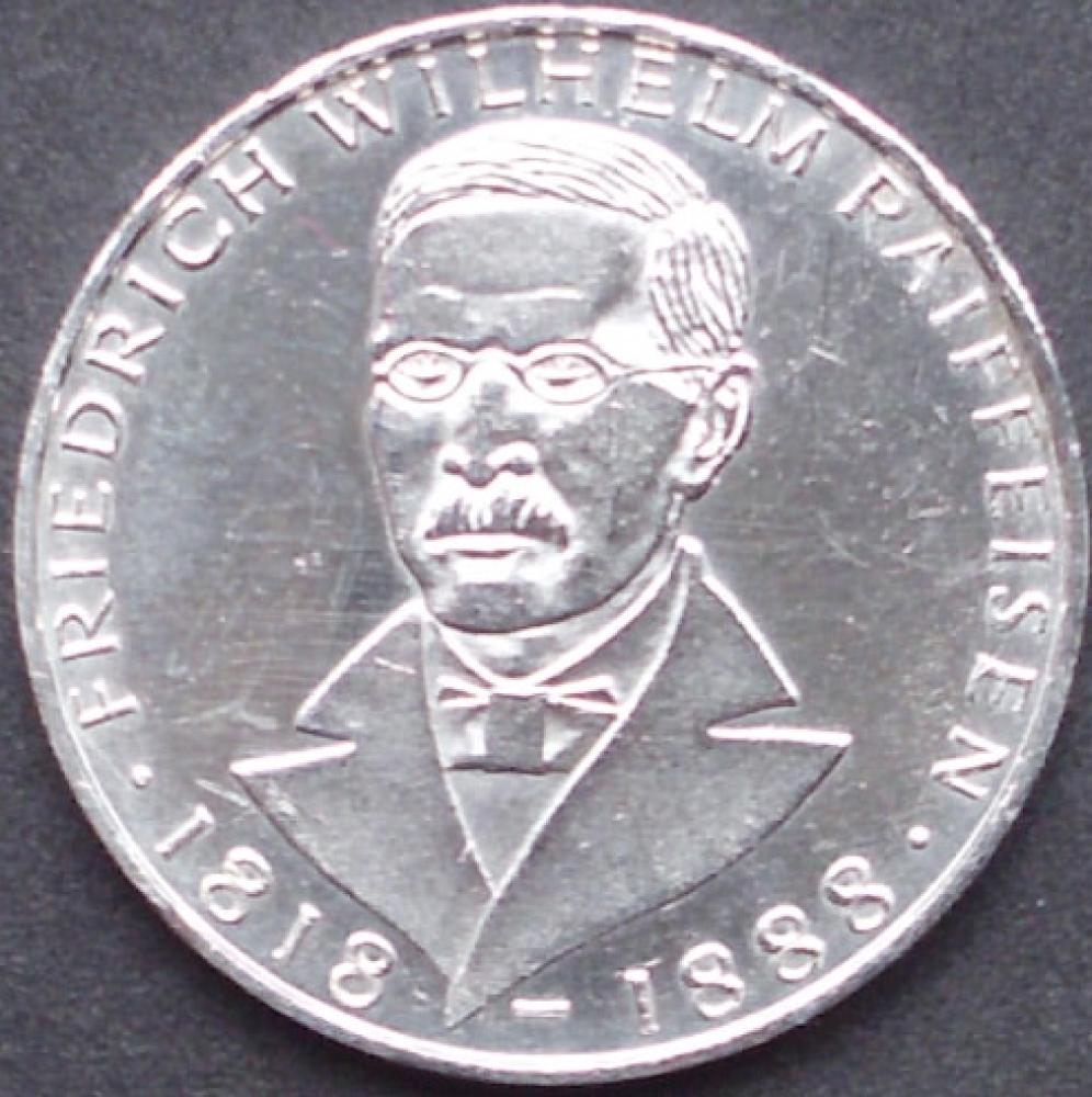 5 DM Münze Gedenkmünze 1968 "150. Geburtstag von Friedrich Wilhelm Raiffeisen"