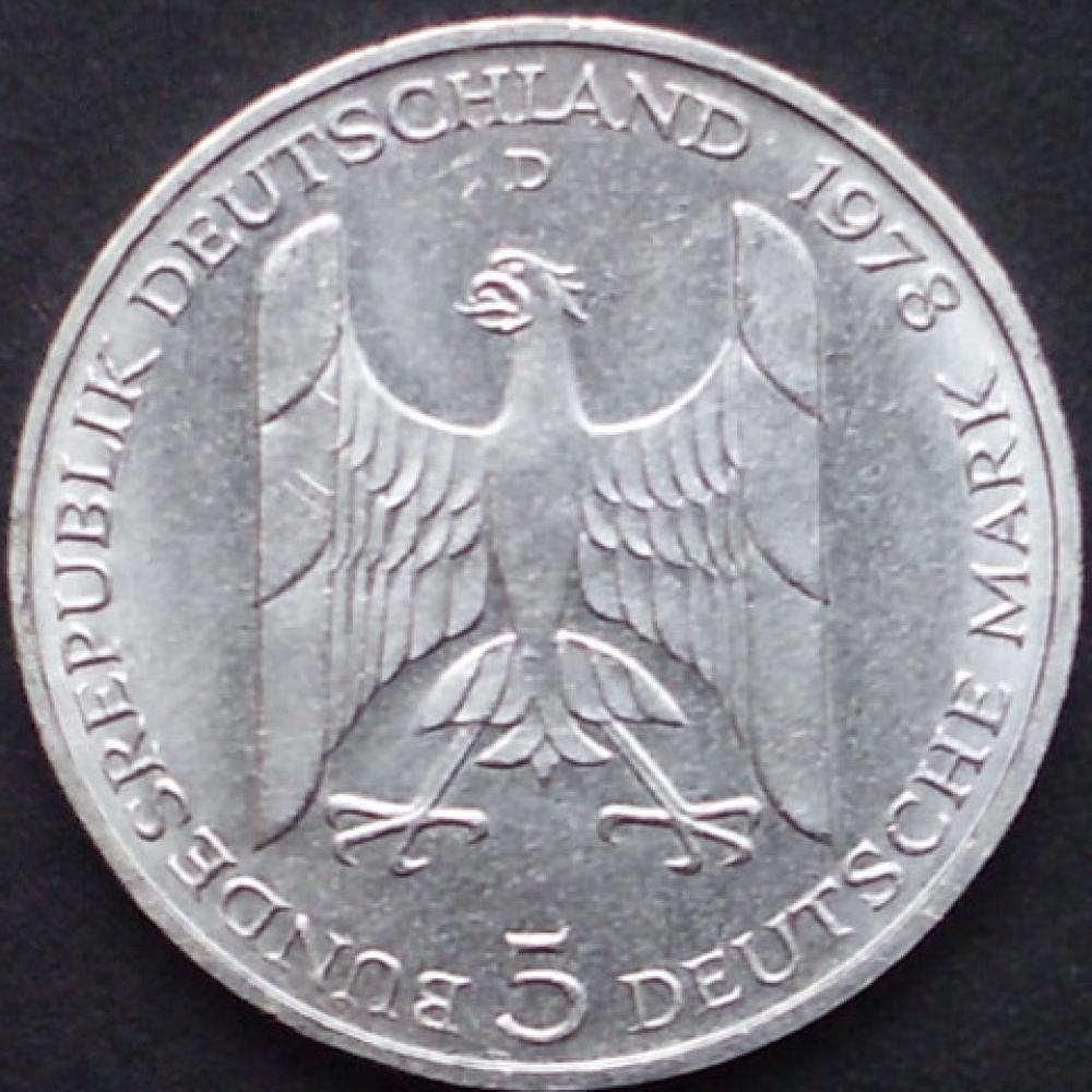 5 DM Münze Gedenkmünze 1978 "100. Geburtstag von Gustav Stresemann"