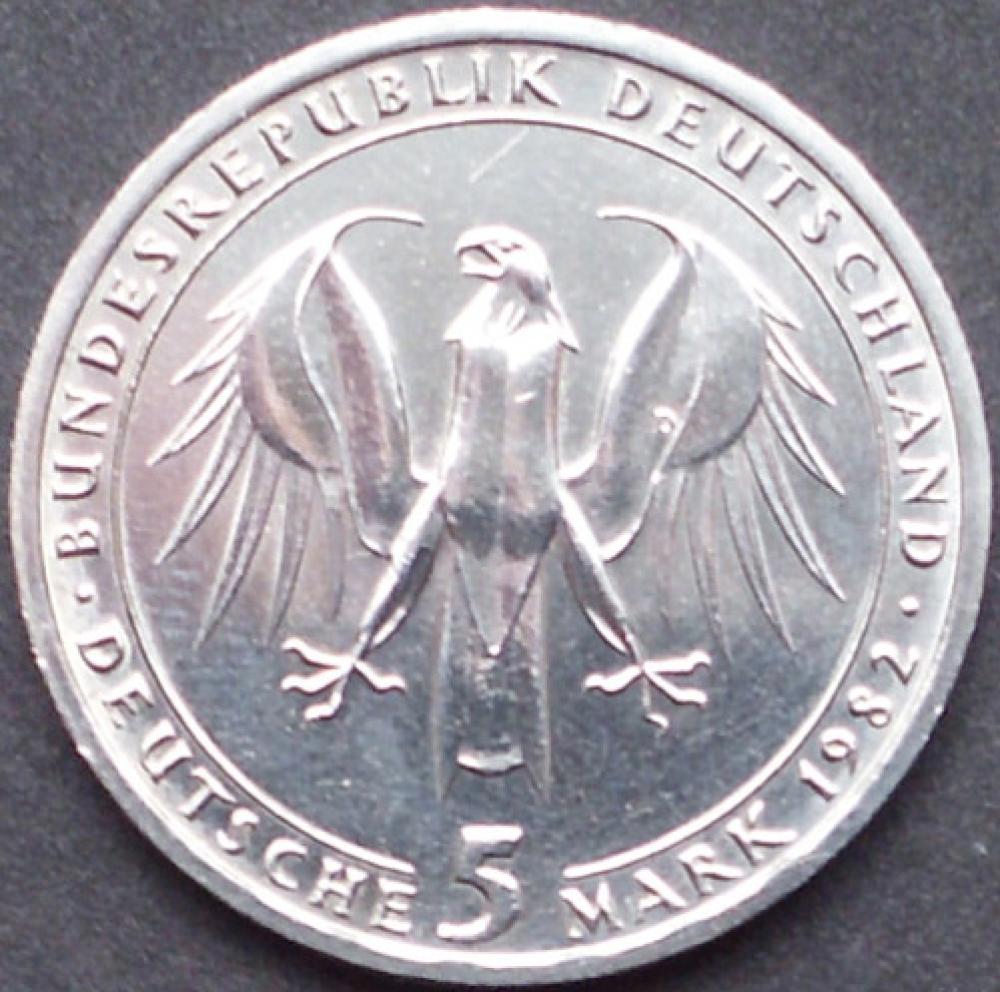 5 DM Münze Gedenkmünze 1982 "150. Todestag von Johann Wolfgang von Goethe"
