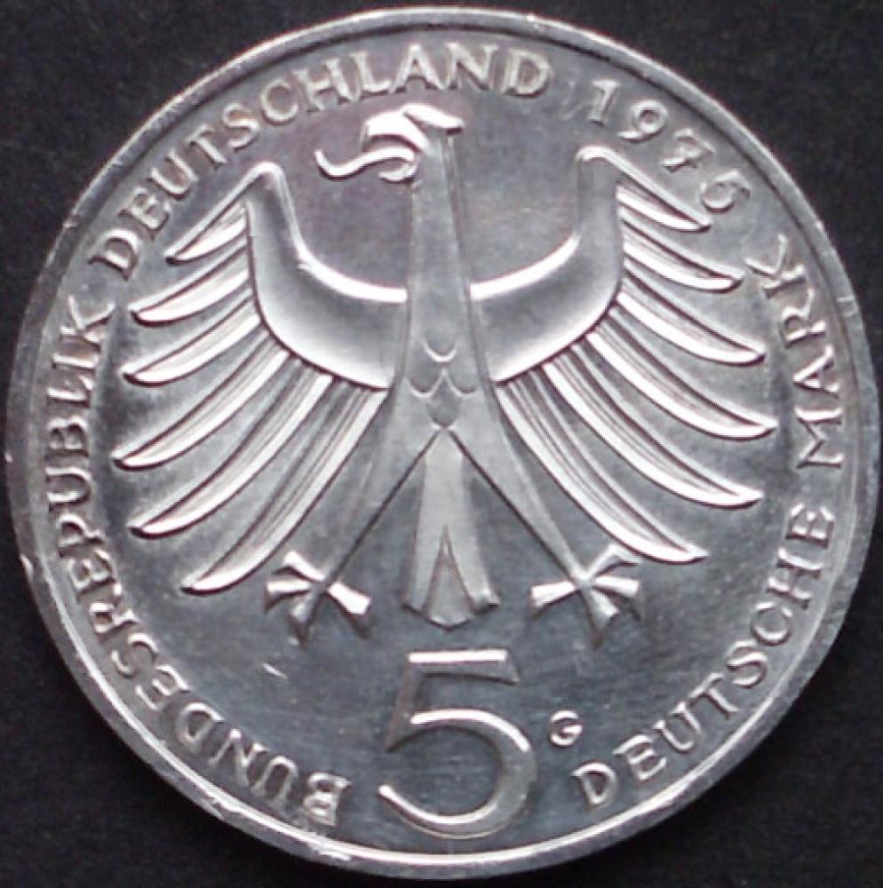 5 DM Münze Gedenkmünze 1975 "100. Geburtstag von Albert Schweitzer"