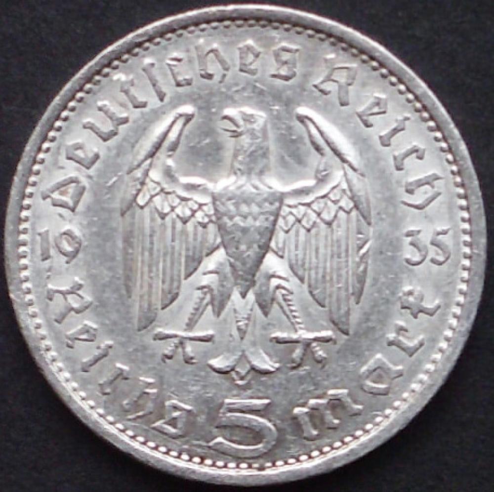 5 Reichsmark 1935 Deutsches Reich "zu Ehren von Paul von Hindenburg (1847–1934)"