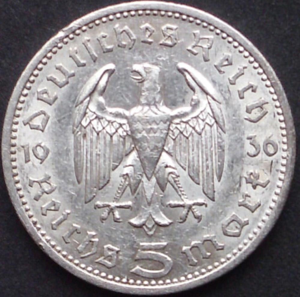 5 Reichsmark 1936 Deutsches Reich 1936 "Porträt von Paul von Hindenburg (1847–1934)"